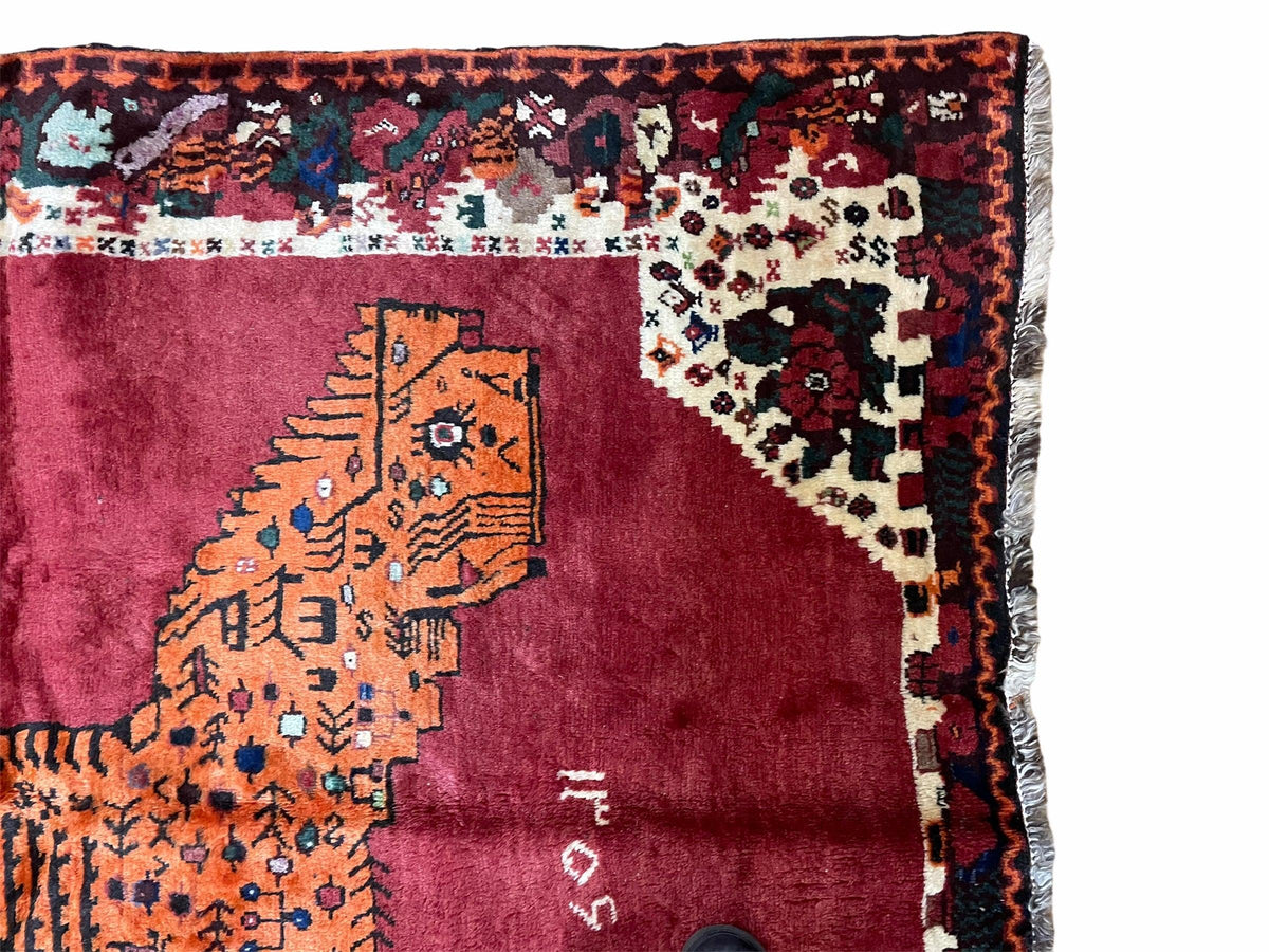 5 X 6 Handmade Rug Zagros Quality Wool Rug Lion Organic Dyes Red Leopard Tribal - Jewel Rugs, view 7