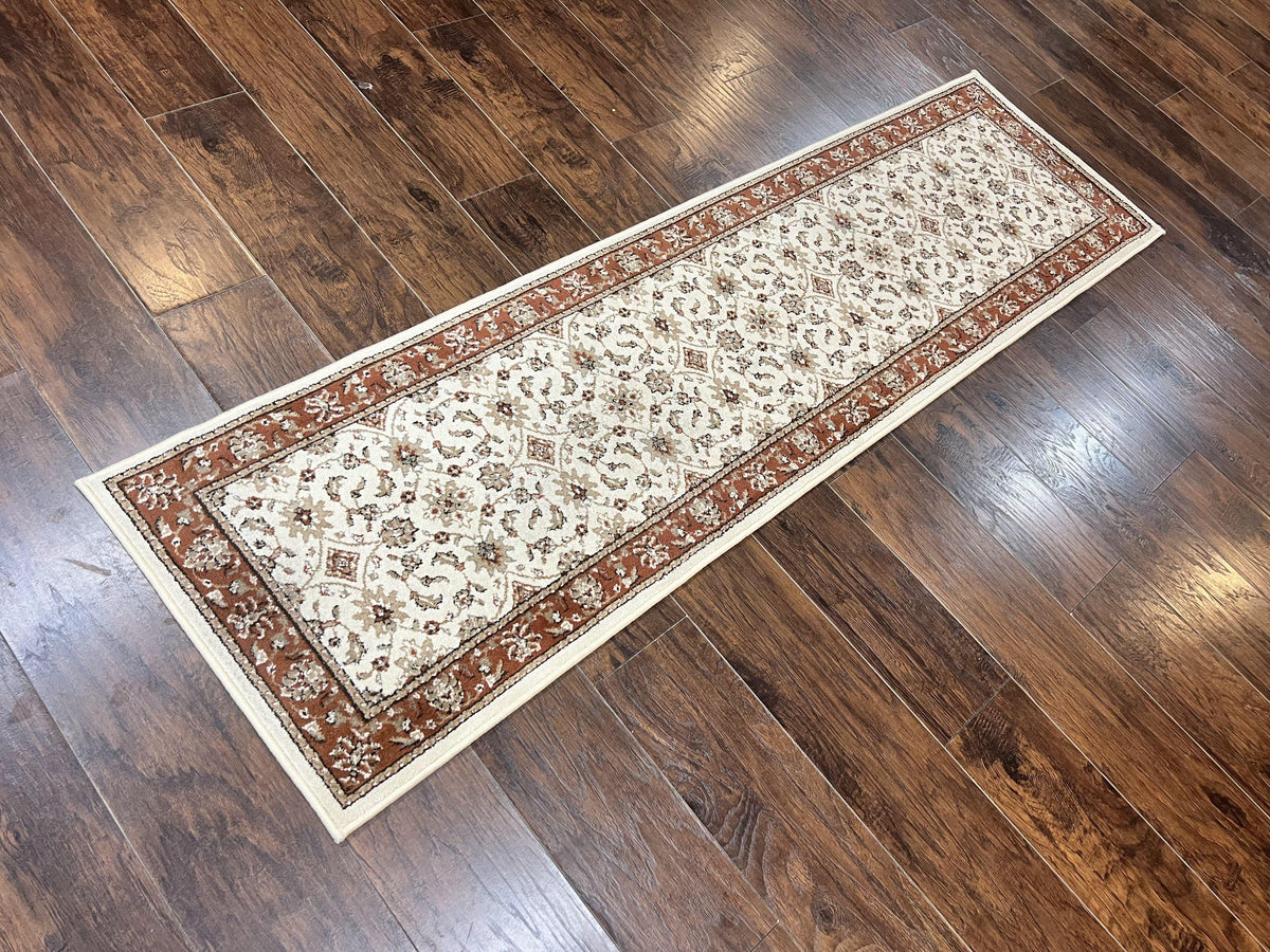 Runner Rug 2 x 7.6, Skinny Runner, Oriental Rug for Hallway, Ivory & Rust Red, Floral Allover - Jewel Rugs, view 3