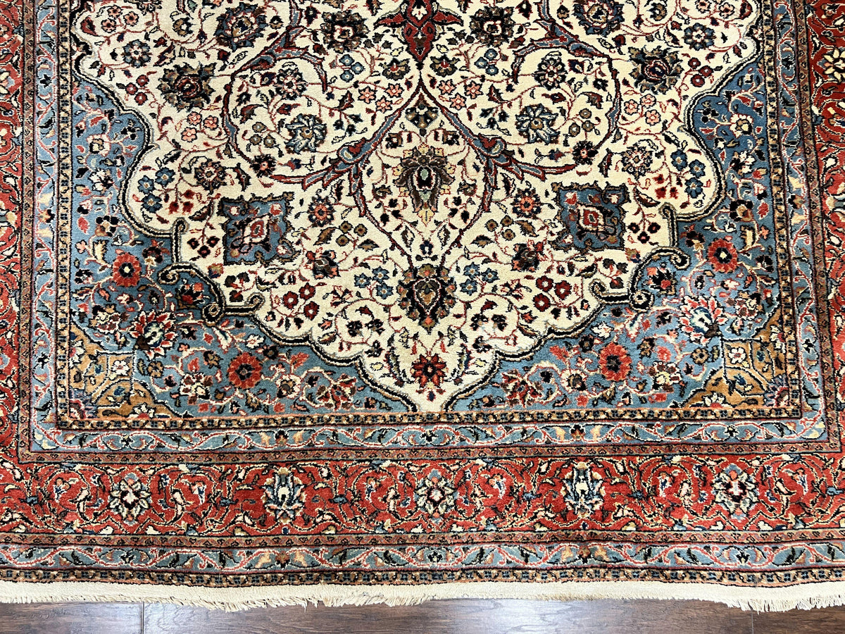 Persian Sarouk Rug 8x12, Wool Hand Knotted Antique Carpet, Floral Medallion, Cream Red, Traditional Oriental Rug - Jewel Rugs, view 5