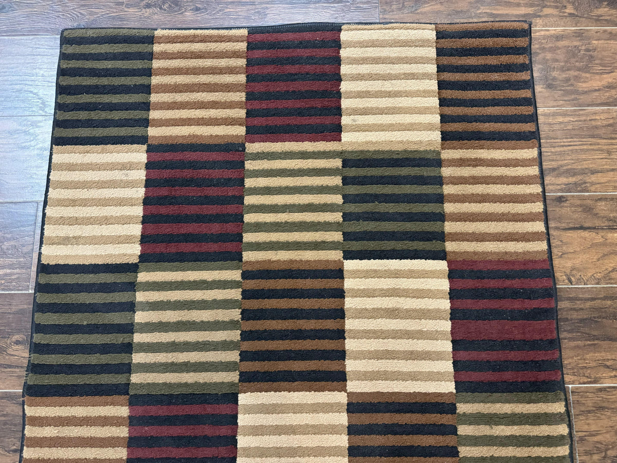 Vintage Power Loomed Rug 3.6 x 5, Brown Beige Black Tan, Box Design - Jewel Rugs, view 4