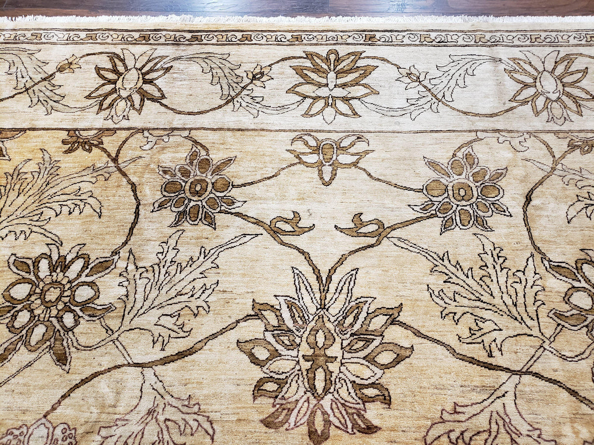 Oversized Peshawar Chobi Oushak Area Rug 11.6 x 12.5, Wool Hand-Knotted Light Gold & Ivory Decorative Pakistani Floral Carpet, 11x12 - 12x13 - Jewel Rugs, view 12