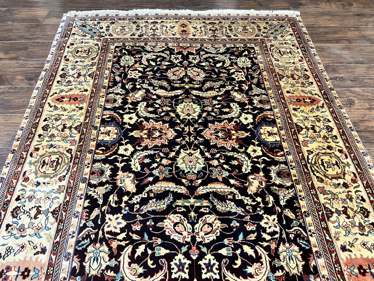 Indo Persian Rug 5x15, Wide Runner Rug 5 x 15 ft, Wool Hand Knotted Vintage Carpet, Black & Cream, Floral Allover Long Oriental Rug - Jewel Rugs, view 2