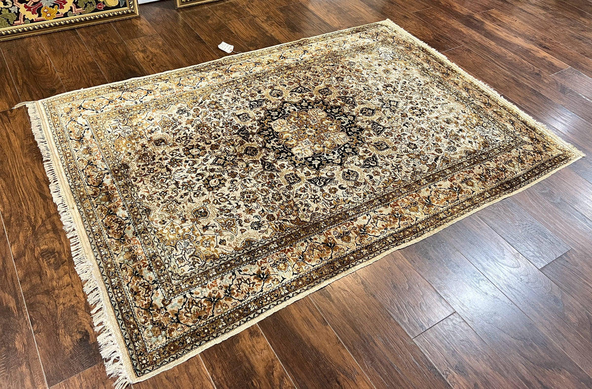 Persian Qum Silk Rug 5x7, Very Fine 60 Raj 475 KPSI, Hand Knotted, Silk on Silk - Jewel Rugs, view 10