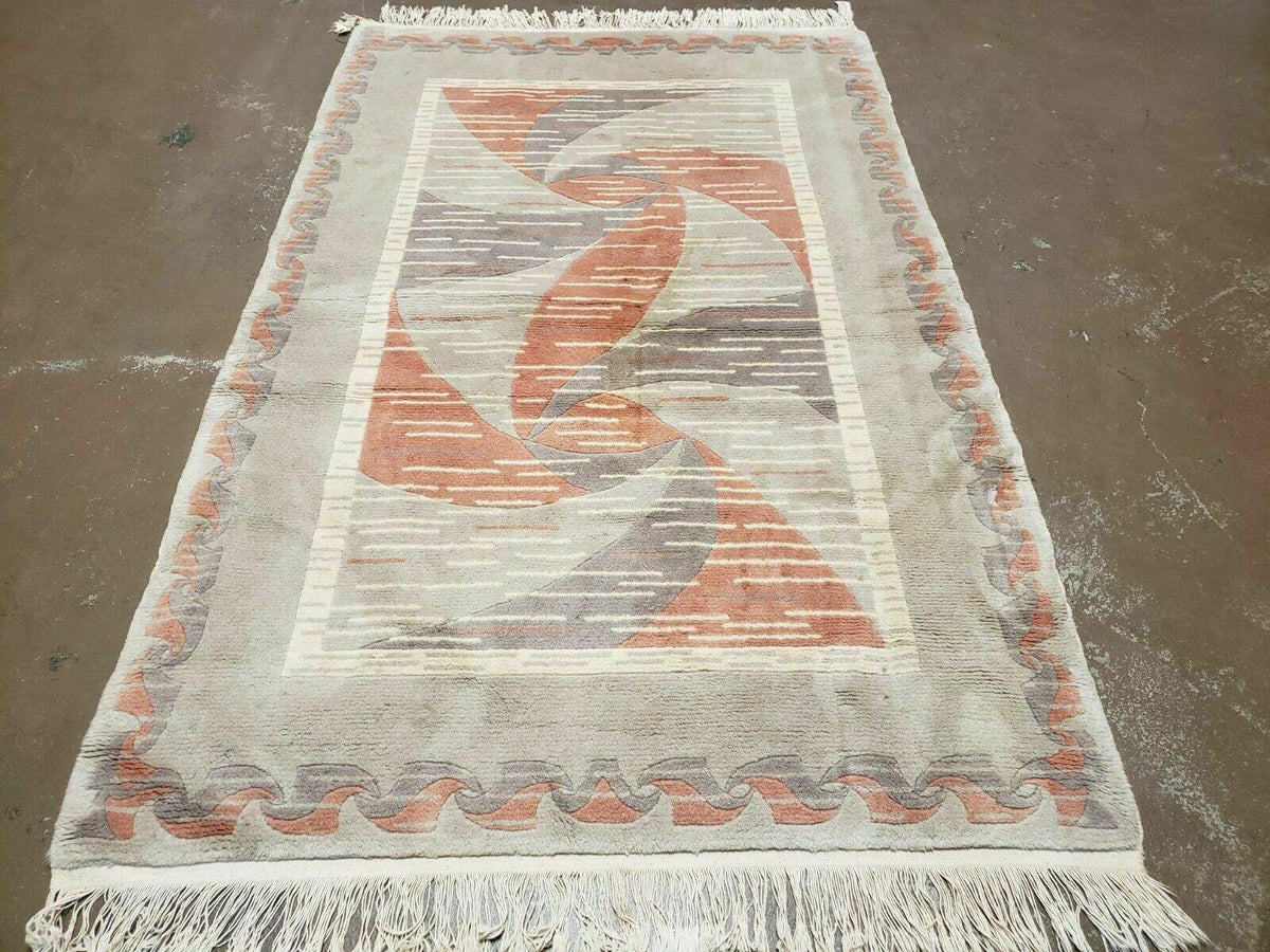 3' X 5' Handmade Modern Chinese Accent Rug - Silk on Cotton Carpet - Abstract Contemporary Design - Beige and Orange - Jewel Rugs, view 2