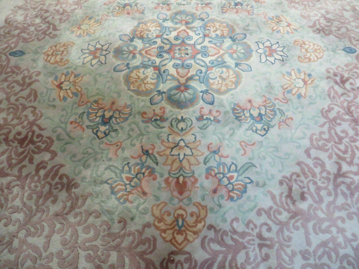 9' X 12' Vintage Handmade Chinese Carving Sculpture Wool Rug Flower Design Pink Carpet - Jewel Rugs, view 12