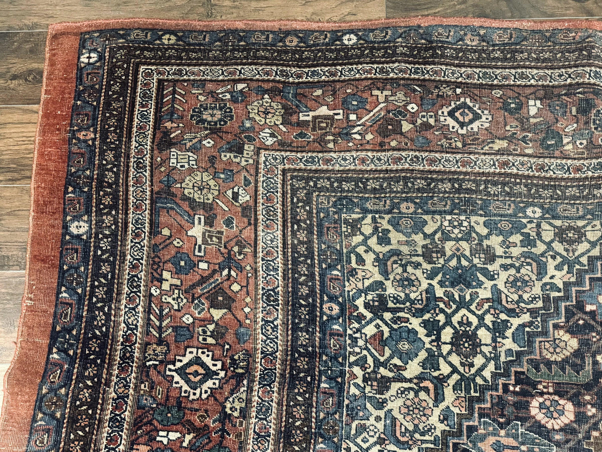 Antique Persian Bidjar Rug 8x15 – Navy Blue, Herati Pattern, Early 20th Century - Jewel Rugs, view 7