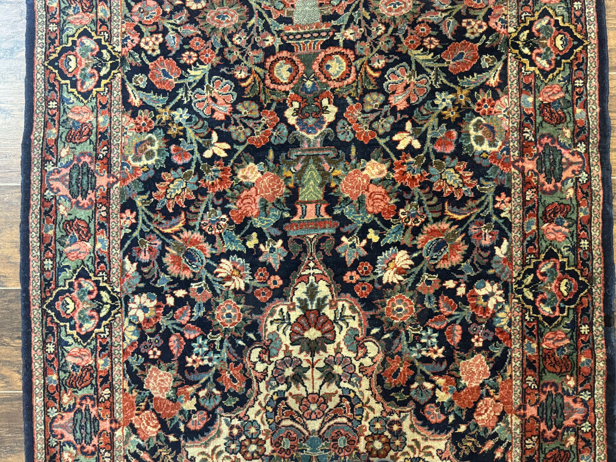 Antique Persian Rug 4x5, Navy Blue 1920s Carpet, Wool, Rare, Fine, Persian Hamadan Bidjar Carpet - Jewel Rugs, view 5