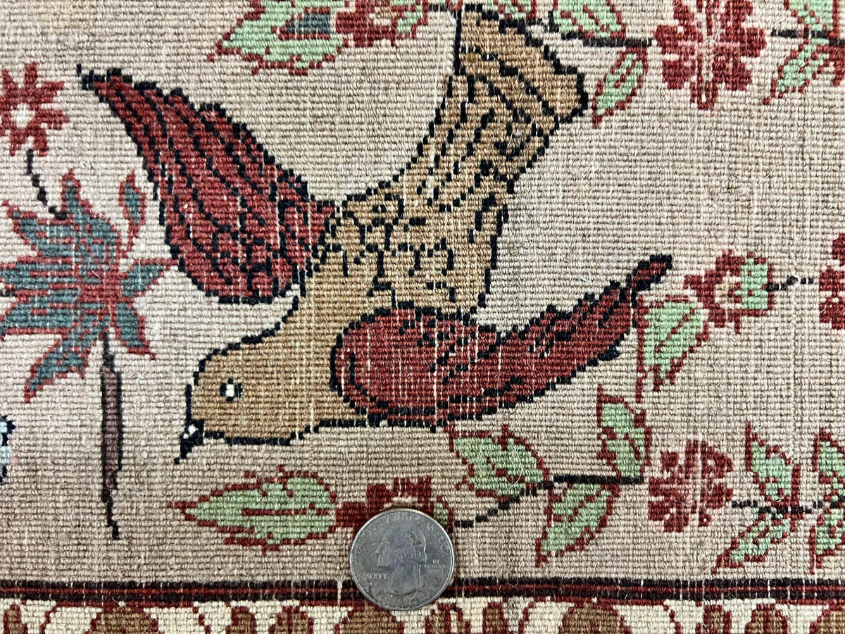Indo Persian Pictorial Rug 4x7, Handmade Hand Knotted Wool Semi Antique Horizontal Carpet, Men & Women Drinking, Fine Rug, Bird Pictorials - Jewel Rugs, view 10