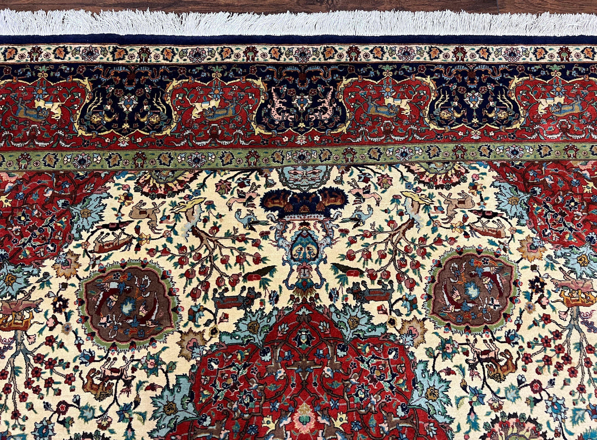 Wonderful Sino Persian Rug 6x10 with Animal Pictorial Motifs, Cream Dark Red Navy Blue, Birds Gazelles, Two Medallions, Top Quality Handmade - Jewel Rugs, view 4