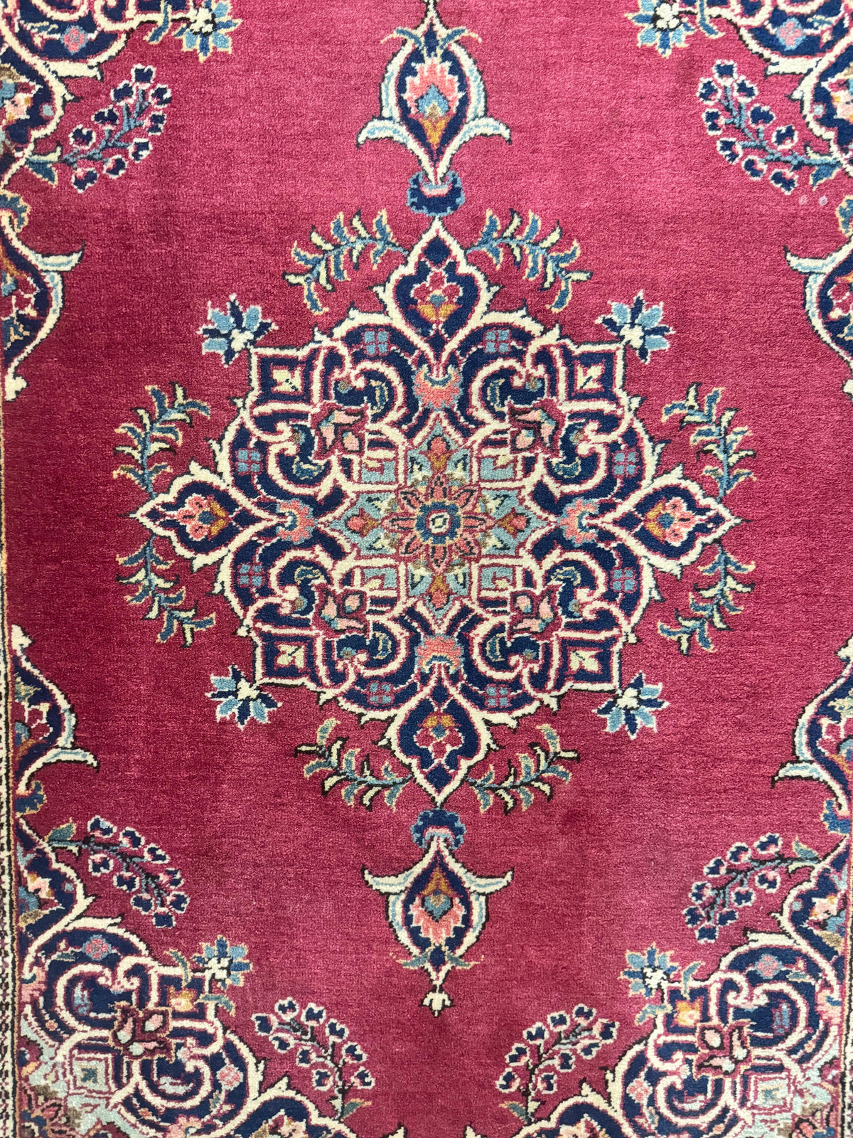 Small Persian Kashan Rug 2x3, Red and Navy Blue, Handmade Vintage Wool Semi Antique Persian Carpet, Semi Open Field, Pair B - Jewel Rugs, view 5