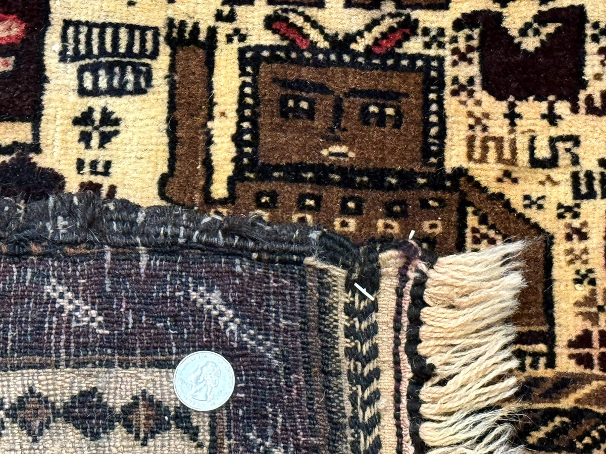 Persian Baluch Tribal Rug 4x6, Human and Bird Pictorials, Vintage, Wool, Collectible - Jewel Rugs, view 11
