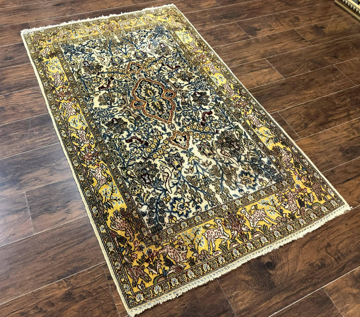 Persian Qum Tree of Life Rug 3.5 x 5.5, Animal Pictorials, Kork Wool with Silk Highlights - Jewel Rugs, view 13