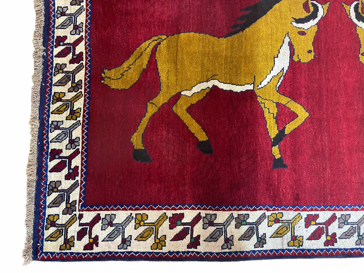 4 X 7 Handmade Hand-Knotted Quality Wool Rug Horses Zagros Red Mustard Gold New - Jewel Rugs, view 6