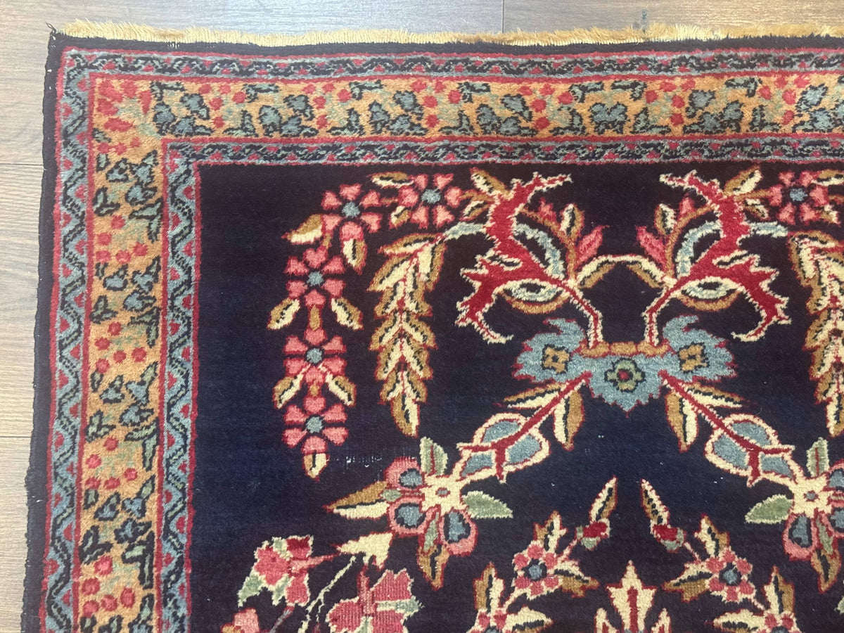 Antique Persian Kerman Rug 2.8 x 4, Navy Blue, Floral - Jewel Rugs, view 7