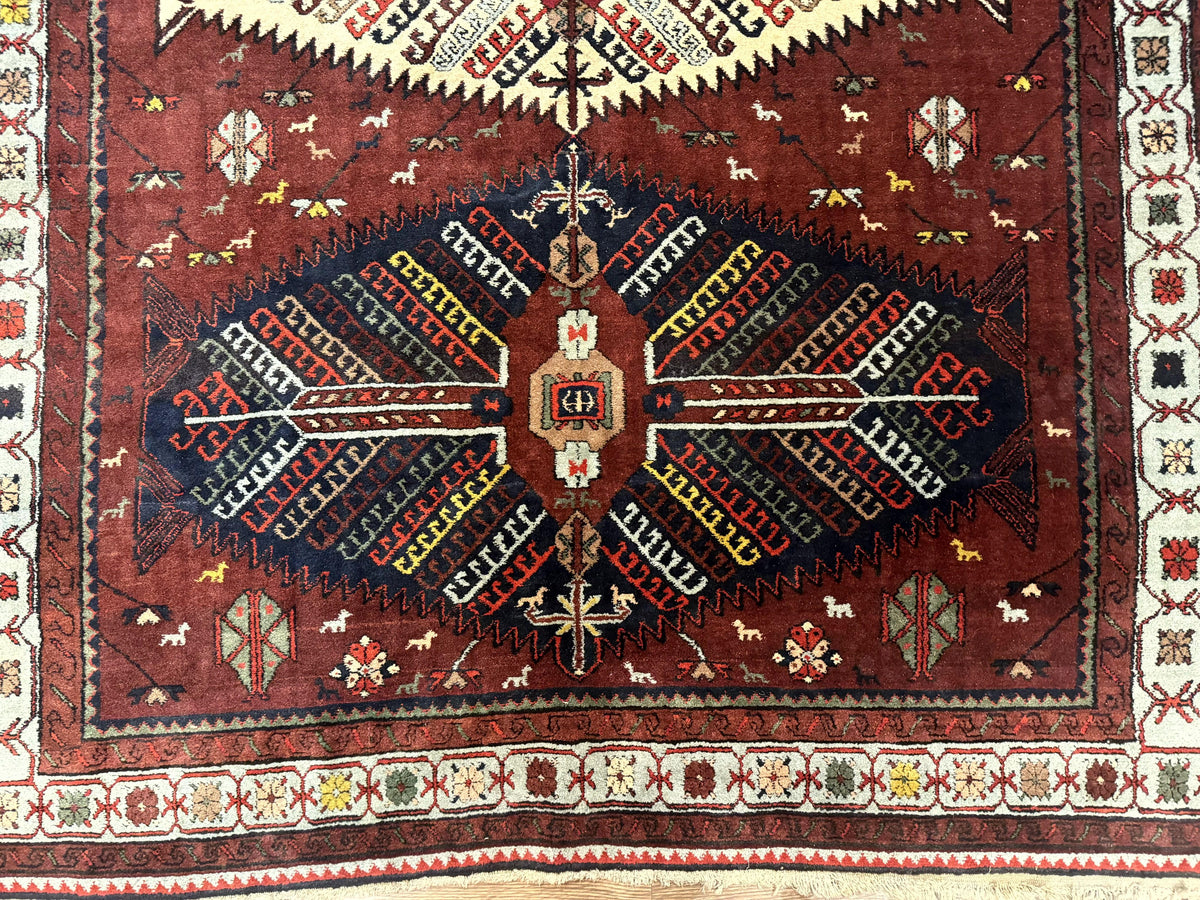 Antique Persian Tribal Rug 5 x 7.8, Triple Medallions, Red, Persian Afshar Rug - Jewel Rugs, view 6