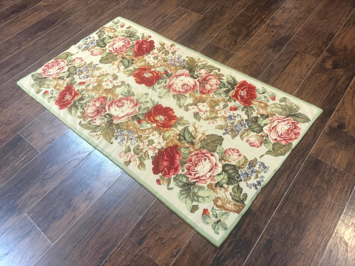 Small Needlepoint Rug 2.8 x 4.7, Floral, Vintage - Jewel Rugs, view 9