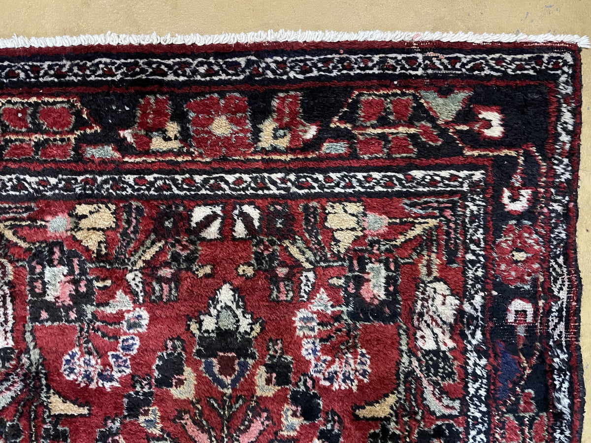 Antique Persian Hamadan Runner Rug 3.4 x 9, Red, Handmade Wool Runner - Jewel Rugs, view 5