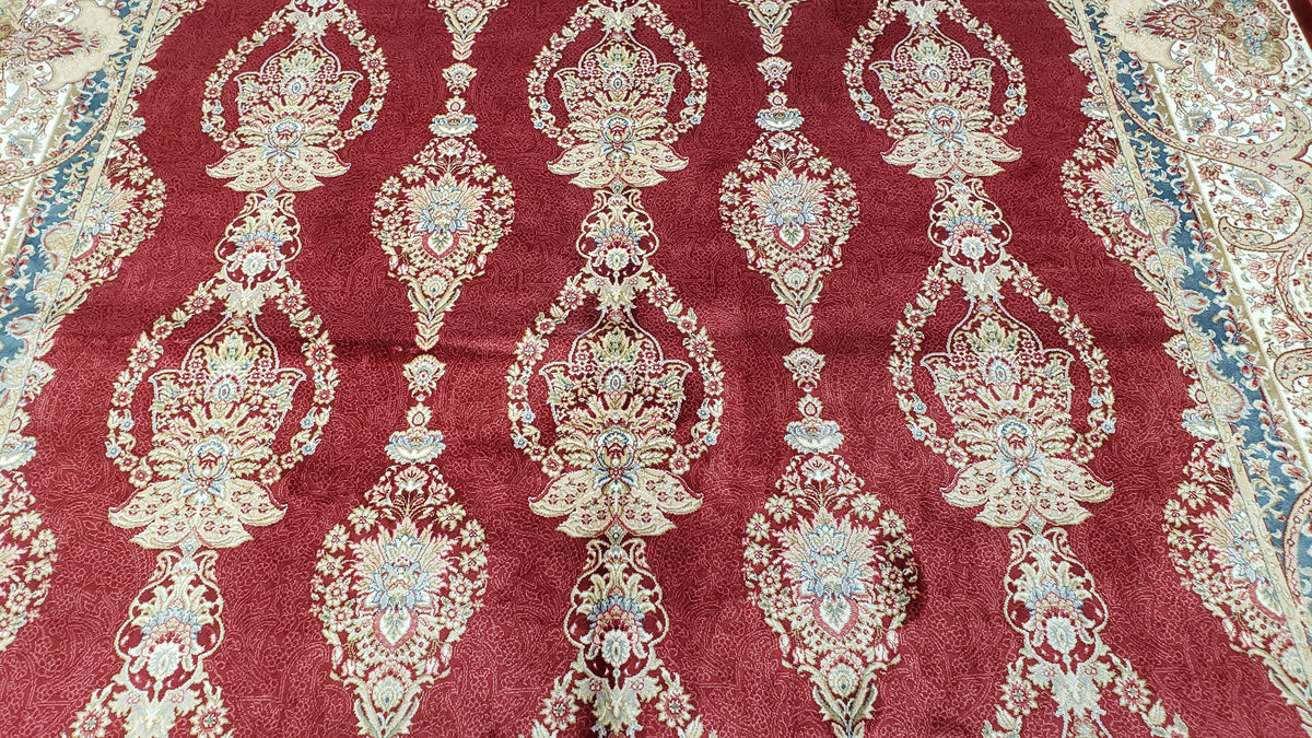 Dark Red Silk Carpet 5.3 x 7.6 ft, 5x8 Silk Rug, New Turkish Silk Carpet, Mint Condition, Beige & Red Area Rug, Bamboo Silk, High Quality - Jewel Rugs, view 4