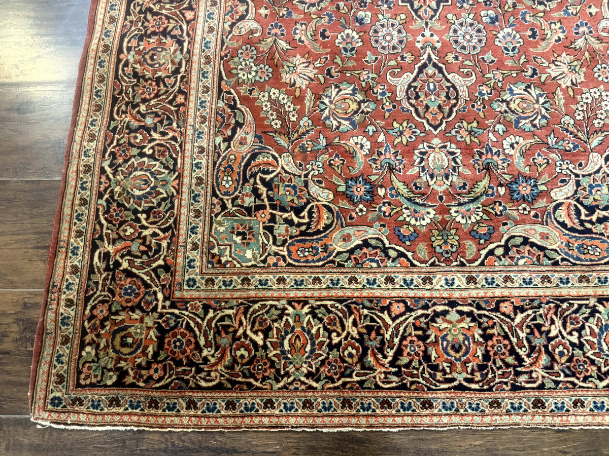 Persian Kashan Rug 4x7, Red, Floral Medallion, Vintage, Wool - Jewel Rugs, view 9