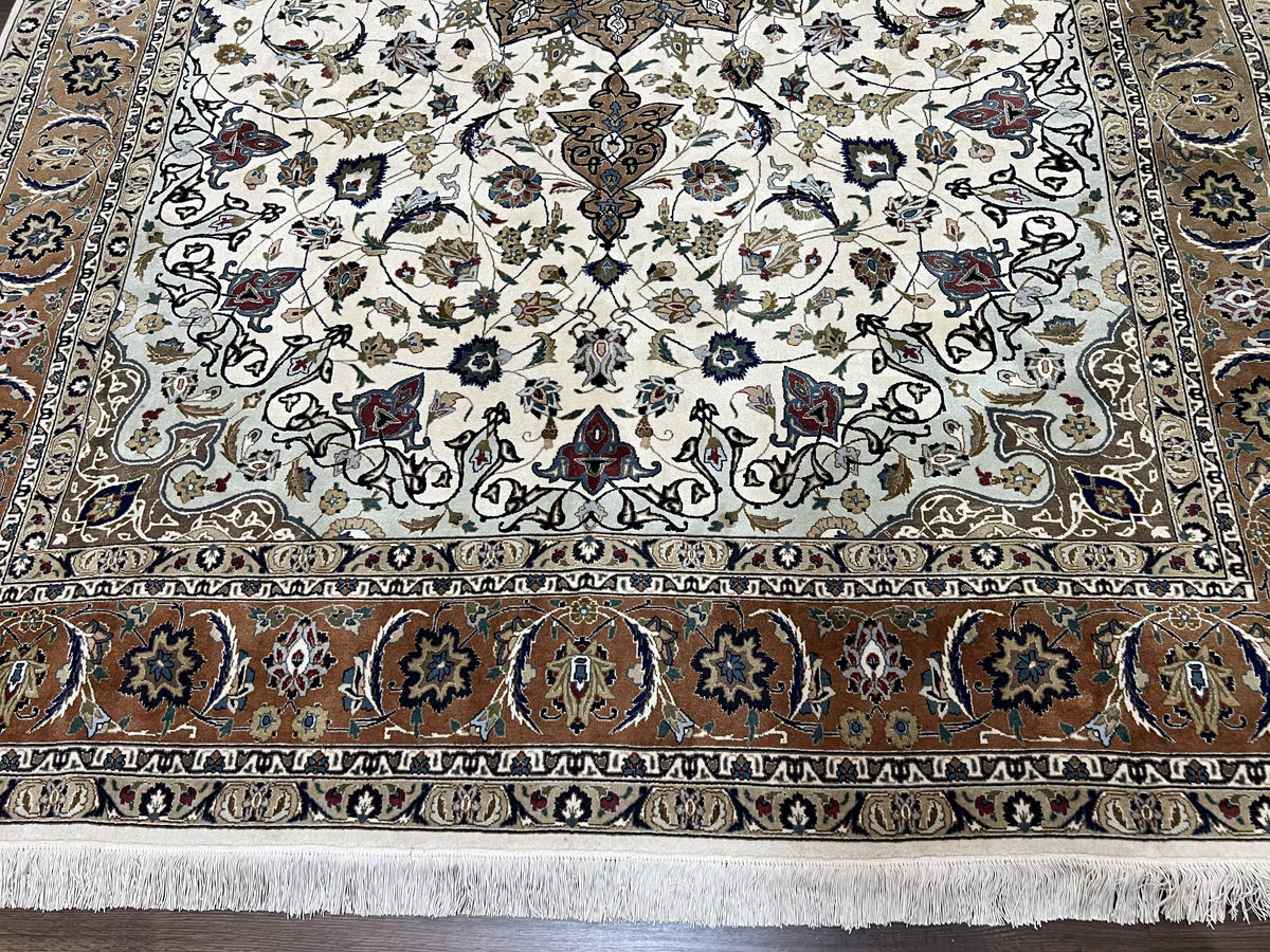 Wonderful Persian Tabriz Rug 7x10, Floral Medallion, Very Fine Oriental Carpet, Ivory - Jewel Rugs, view 5