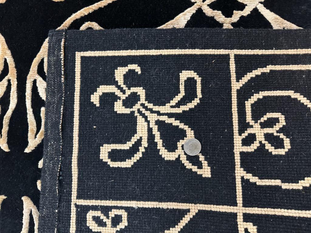 Tibetan Rug 8x10, Wool and Silk, Raised Pattern, Black and Gold, Floral - Jewel Rugs, view 11