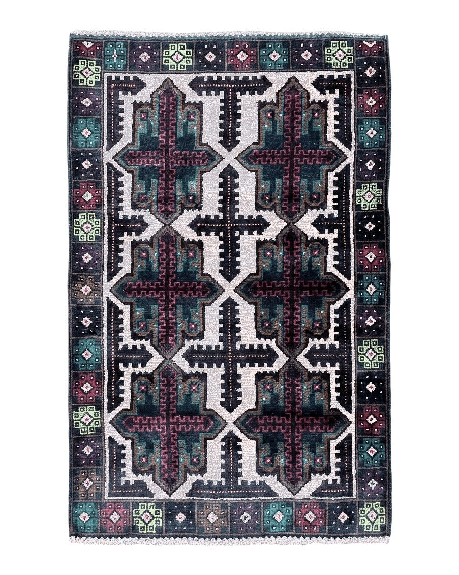 3 X 4.4 Vintage Handmade Tribal Wool Rug Balouchi Rug Afghan Rug Red Beige Green - Jewel Rugs