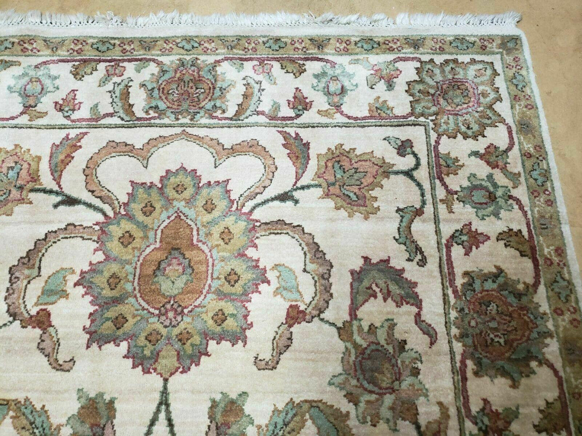 4x12 Vintage Oriental Runner Rug Hand Knotted Indian Agra Wool Tea Washed Beige - Jewel Rugs, view 7