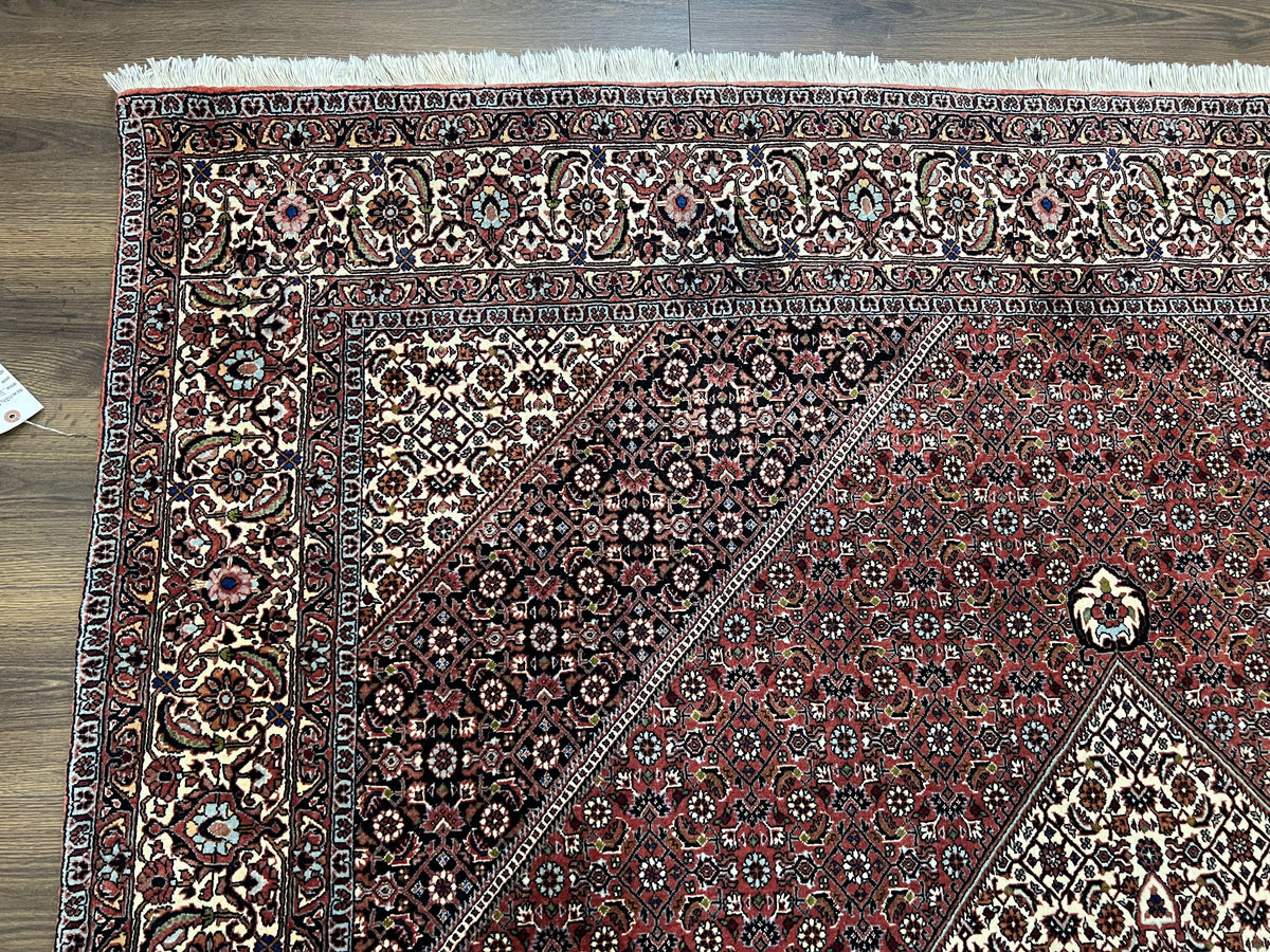 Wonderful Persian Bidjar Rug 7x8 ft, Almost Square Oriental Carpet, Herati Mahi, Highly Detailed, Ivory Red Navy Blue, Very Fine Handmade Bijar Rug - Jewel Rugs, view 7