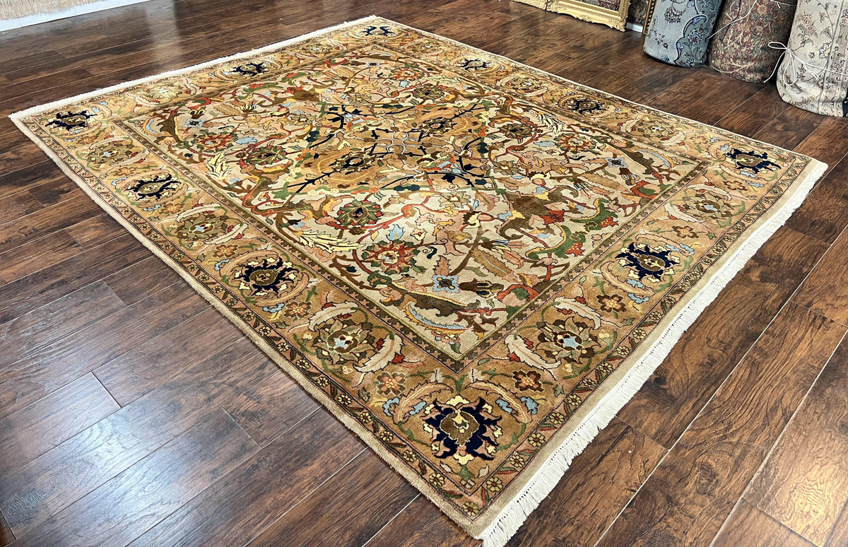 Indian Agra Rug 8x10, Wool Vintage Handmade Carpet, Gray Brown - Jewel Rugs, view 3