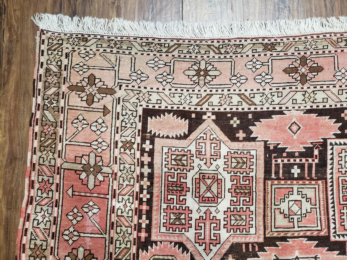 Antique Caucasian Rug 5' 5" x 10' 9", Shirvan Carpet, Wide Oriental Corridor Runner, Quality Handmade Hand-Knotted Wool Rug, Pale Pink Black - Jewel Rugs, view 7