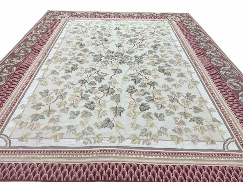 Aubusson Needlepoint Rug 9x12, Flatweave Carpet, Leaves, Wool, New, Handmade - Jewel Rugs, view 12