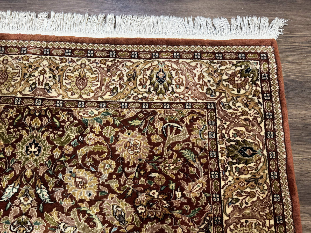 Tree of Life Indian Kashmiri Rug 6x9, Rust Red and Cream, Animal Pictorials, Fine 290 KPSI - Jewel Rugs, view 7