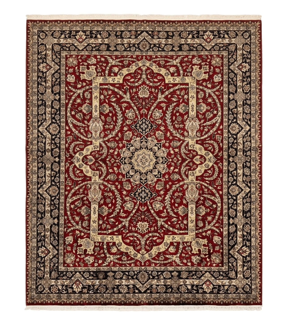Indo Persian Rug 8x10, Red Vintage Wool Traditional Carpet, Floral, Handmade - Jewel Rugs