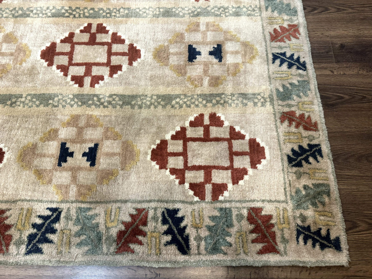 Geometric Design Area Rug 5x8, Beige and Rust Red - Jewel Rugs, view 10