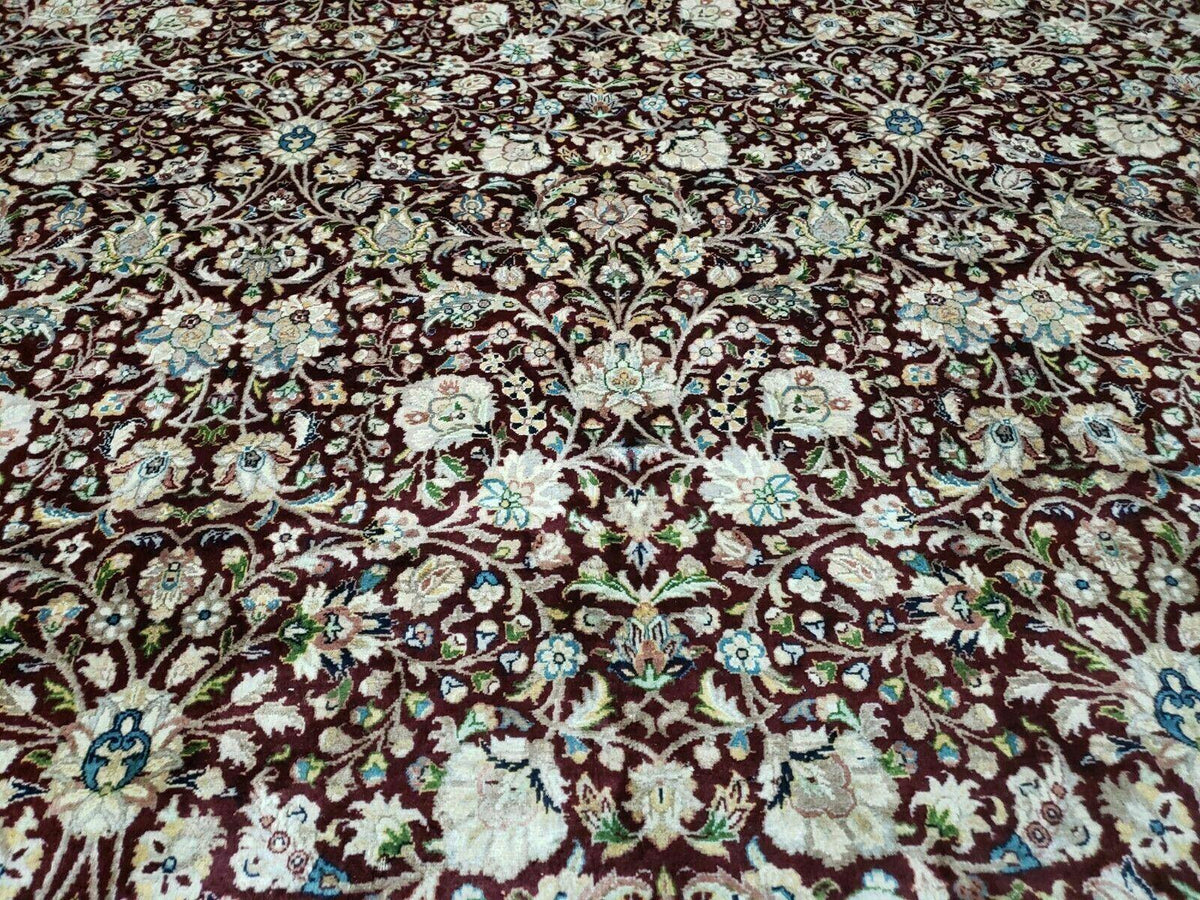 Persian Rug 9x12, Floral Allover, Very Fine, Handmade, Room Sized Oriental Carpet, Sino Persian, Maroon and Navy Blue - Jewel Rugs, view 12