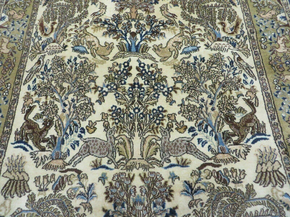 4' X 6 Handmade India Oriental Fine Pictorial Tree Of Life Wool Silk Rug Wow - Jewel Rugs, view 5