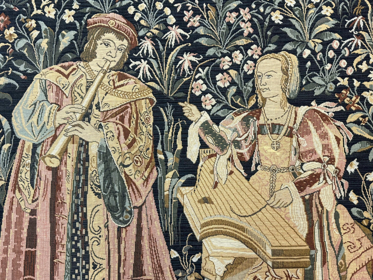 Vintage Belgium Tapestry 4x5, The Concet Musicians, Green - Jewel Rugs, view 5