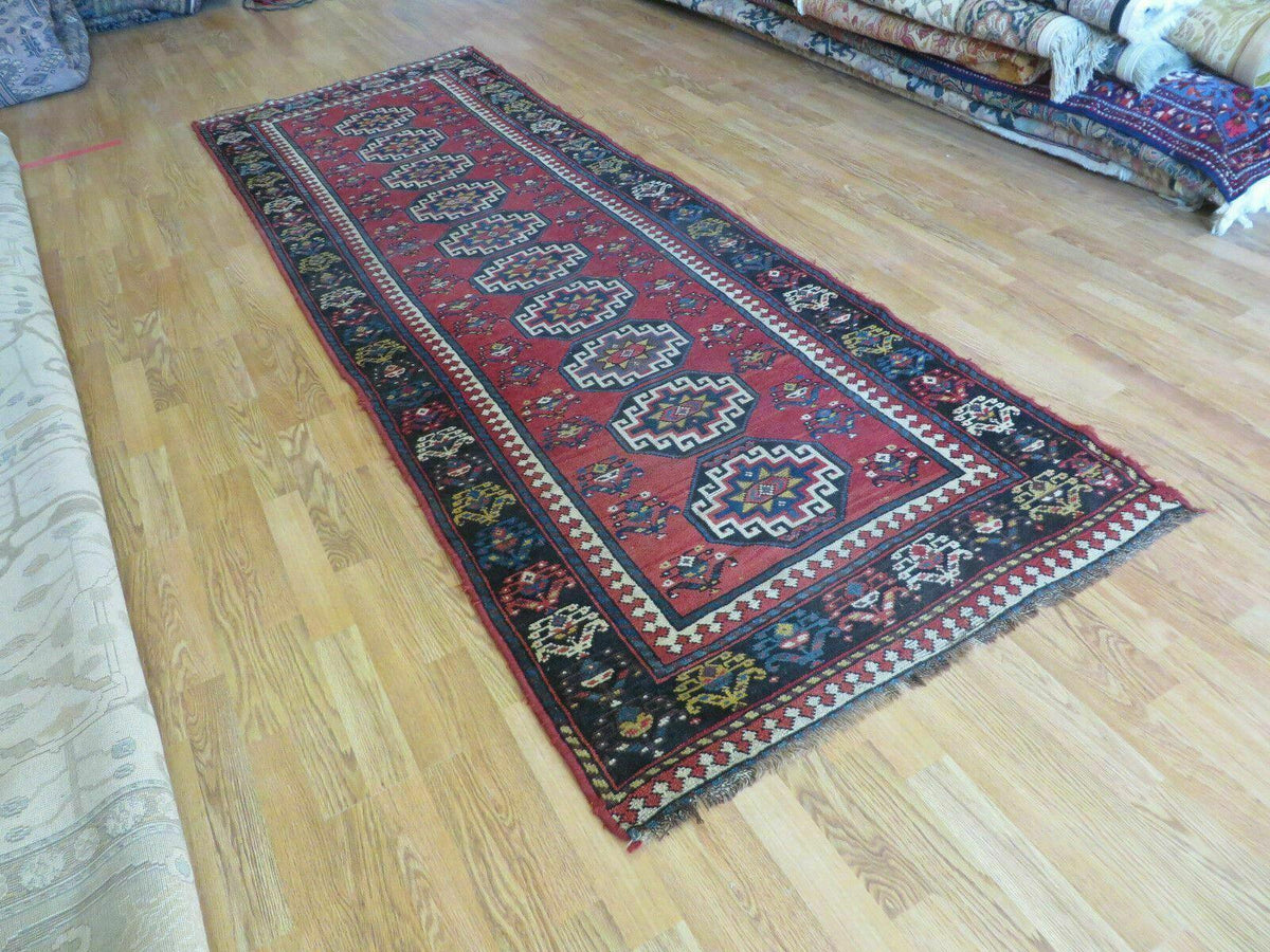 3' 3" X 10' Hand-Knotted Antique Handmade Caucasian Kazak Wool Runner Rug - Jewel Rugs, view 2