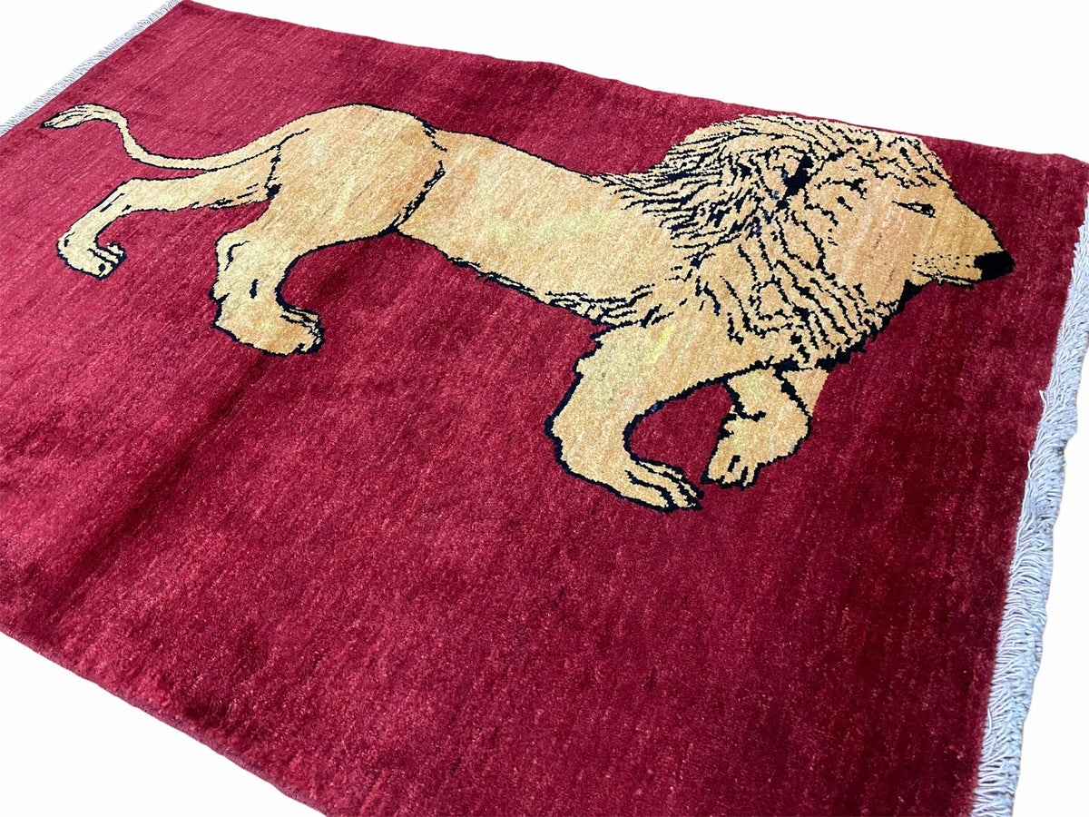 3 X 5 Handmade Hand-Knotted Quality Wool Rug Lion Red Veg Dyes Tribal Pictorial - Jewel Rugs, view 9