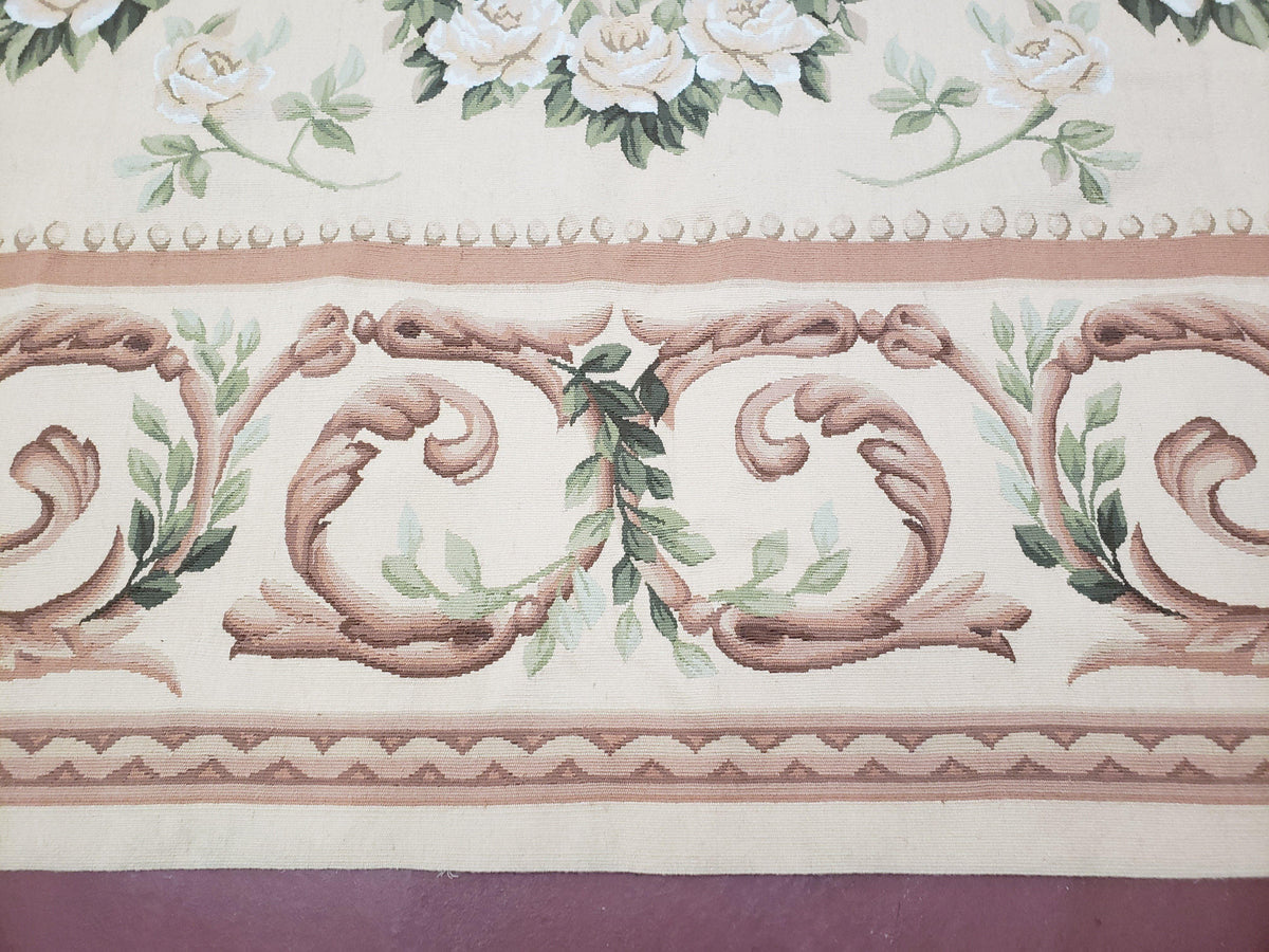 Elegant Aubusson Rug 10 x 14, Cream and Ivory Simple Aubusson Floral Carpet, Hand-Woven, European, New Aubusson Rug, Wool Area Rug, Violins - Jewel Rugs, view 13