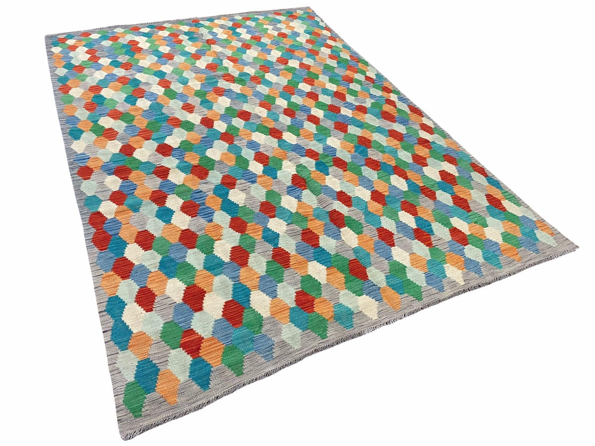6.5 x 9.5 Colorful Chobi Kilim Rug 6 x 9 Multicolor Turkish Kilim Rug 7x10 Chobi Kilim Rug Playroom Rug Wool Kilim Rug 6x9 New Tribal Kilim - Jewel Rugs, view 3