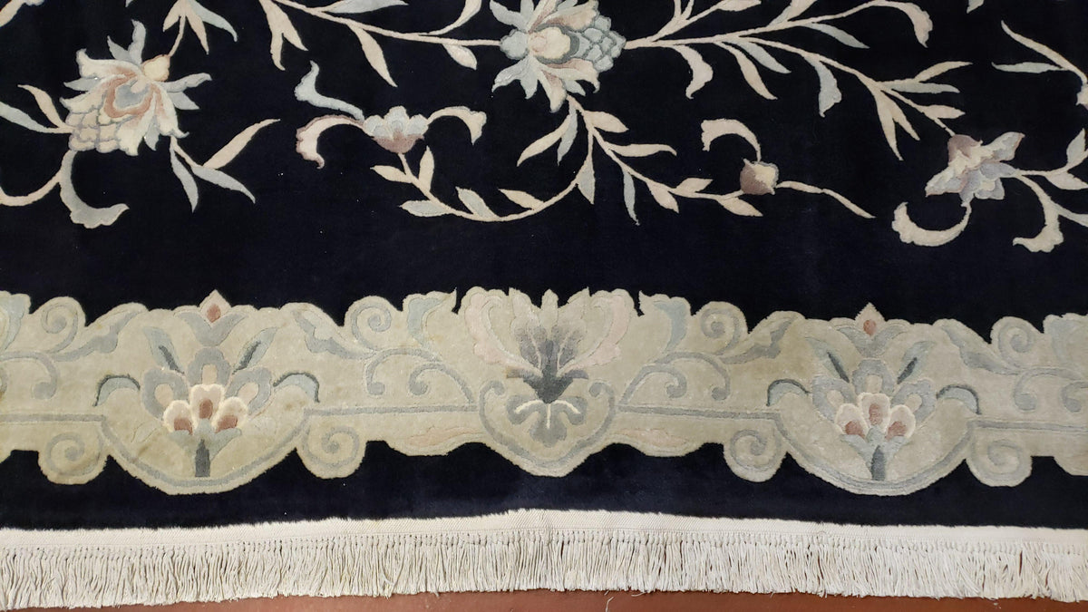 6x9 Vintage Black Gray Chinese Rug 120 Lines Wool Carpet Floral Design Hand-Knotted Soft Pile Entryway Rug Foyer Rug Nice - Jewel Rugs, view 13
