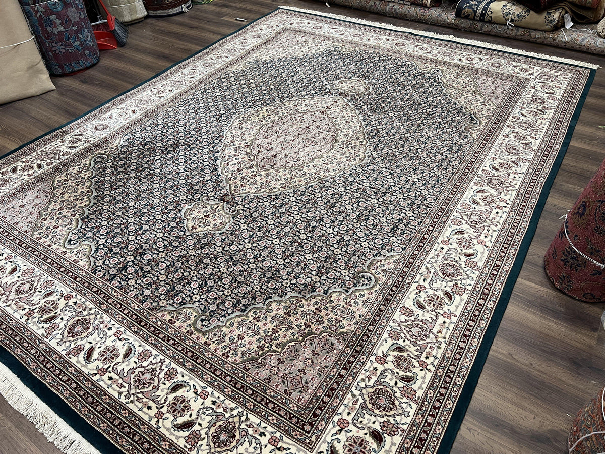 Sino Persian Rug 9x12, Dark Green and Ivory, Medallion, Mahi Herati, Elegant Oriental Carpet, Wool Hand Knotted Traditional Room Sized Rug - Jewel Rugs, view 2