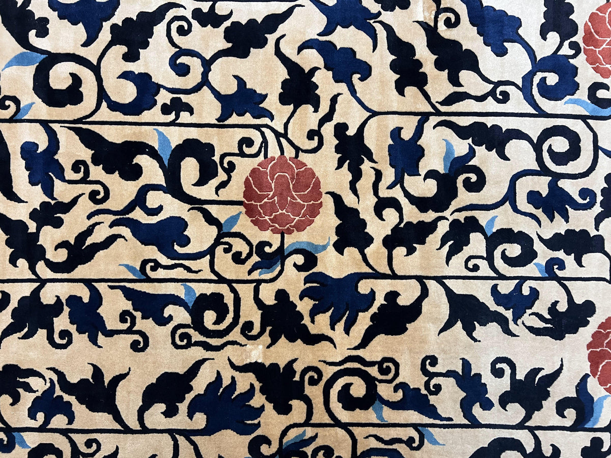 Antique Chinese Peking Rug 10x14, Beige Black, Handmade Wool Art Deco Carpet - Jewel Rugs, view 5