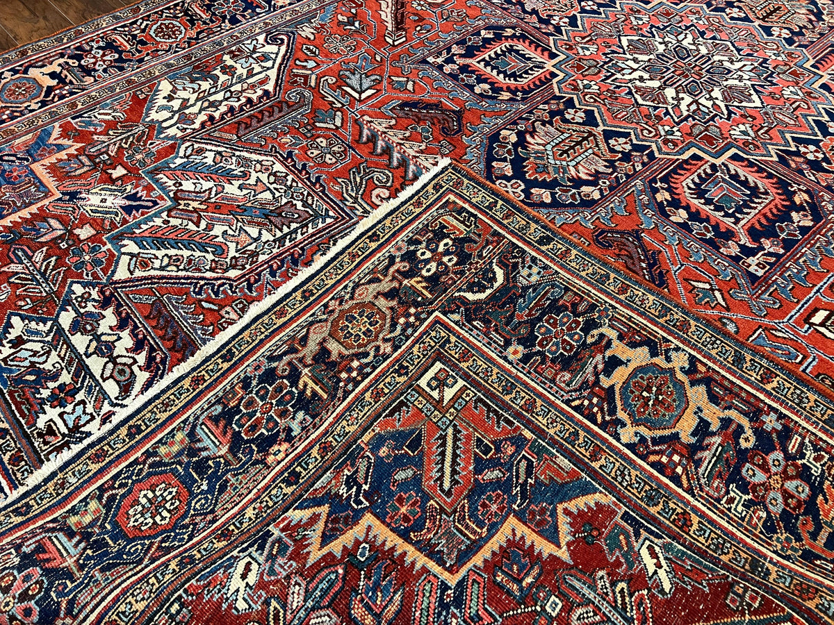 Antique Persian Heriz Rug – 11x16 Palace Size, Geometric Medallion, 1920s - Jewel Rugs, view 13