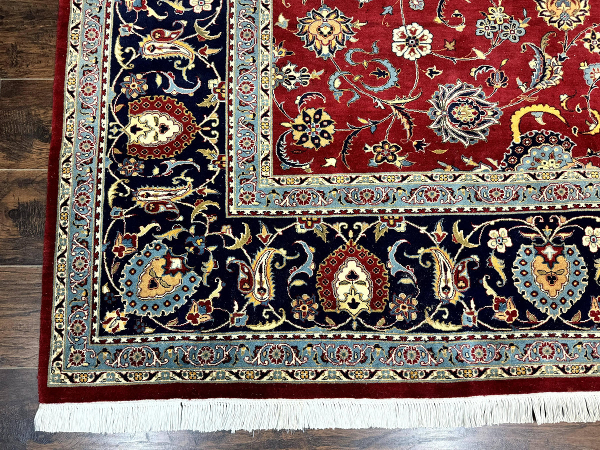 Pak Persian Rug 9x12, Red and Navy Blue, Floral Allover, Hand Knotted Vintage Wool Carpet, Fine 260 KPSI - Jewel Rugs, view 8