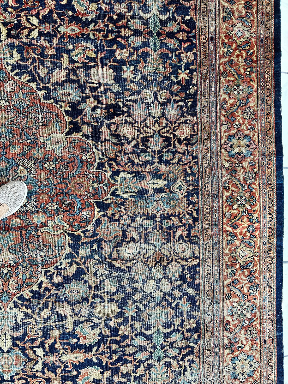 Antique Persian Mahal Rug 8x12 | Navy, Rust & Light Blue | Hand-Knotted Wool - Rugistan, view 8