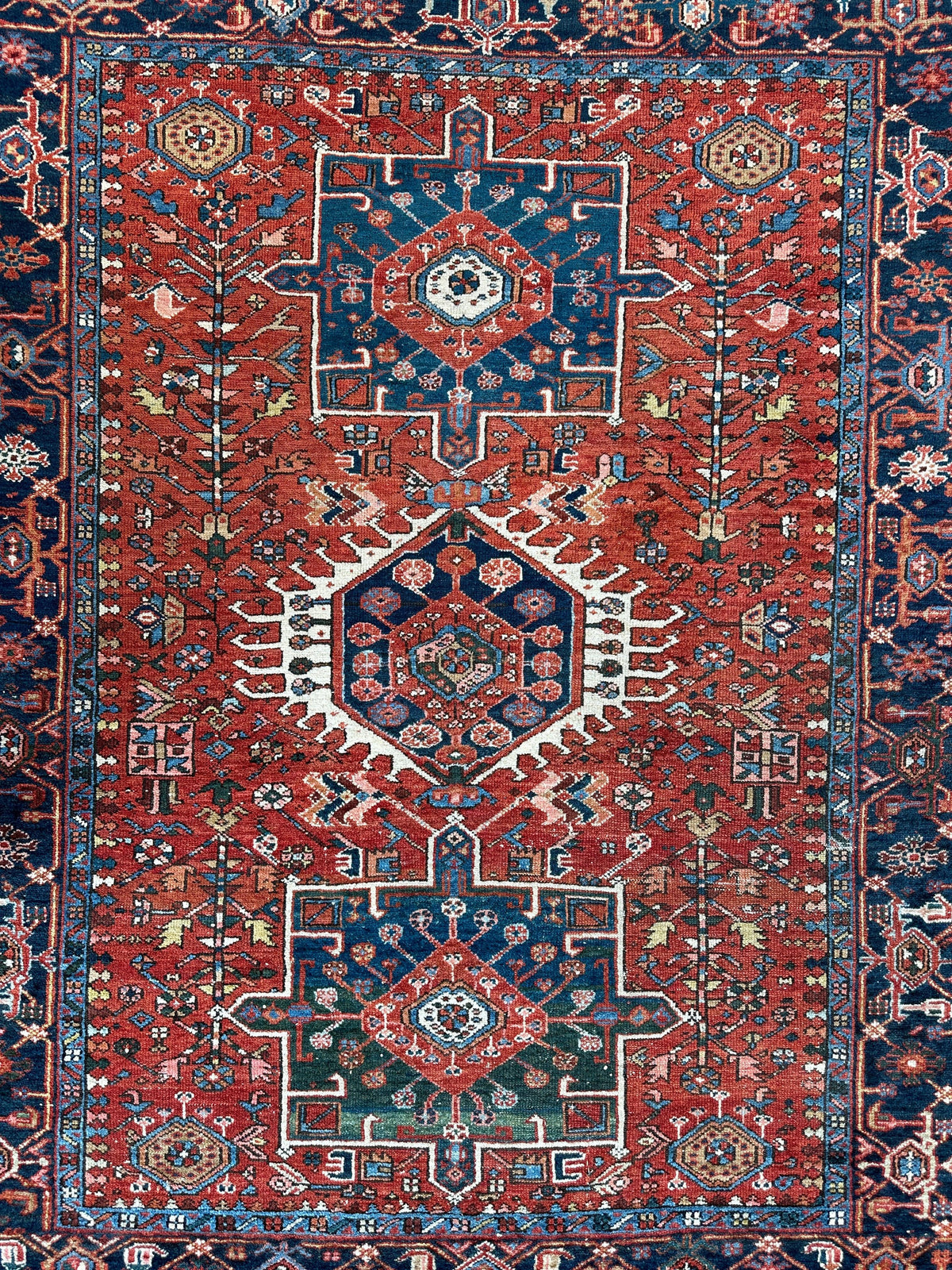 Antique Persian Heriz Rug 5x6 | Rust, Navy & Ivory | Hand-Knotted Wool - Rugistan, view 2