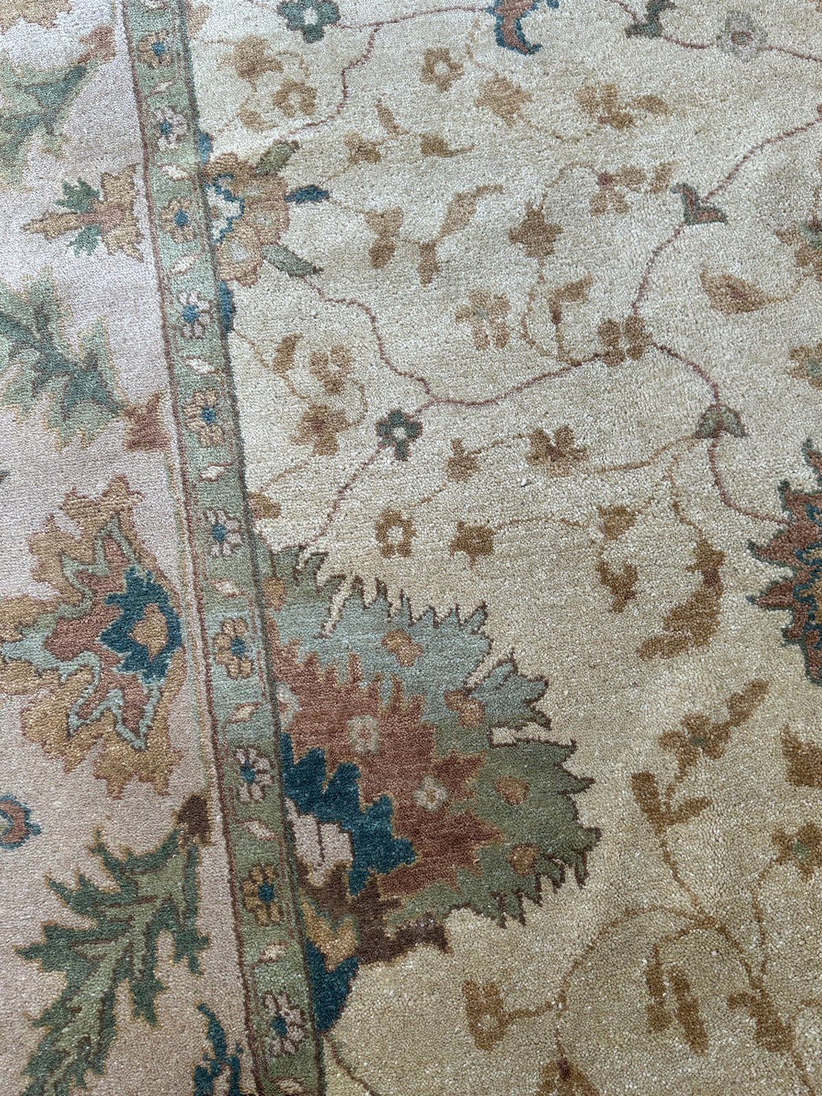 Indian Oushak Rug 8x10 | Beige, Ivory & Green | Hand-Knotted Wool - Rugistan, view 5