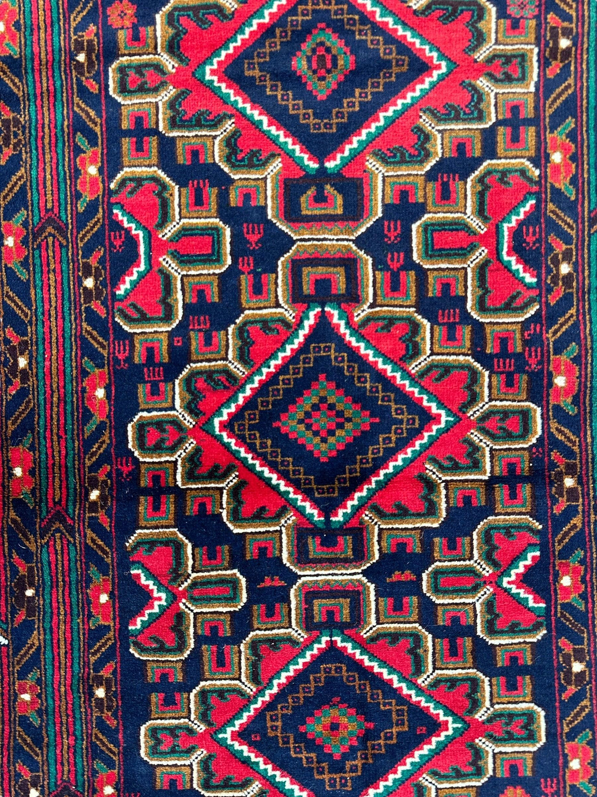 Afghan Baluch Rug 3x5 | Navy, Red & Gold | Hand-Knotted Wool - Rugistan, view 4